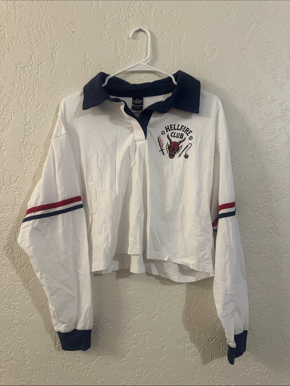 Hellfire Club Cropped Rugby Top with Navy Collar